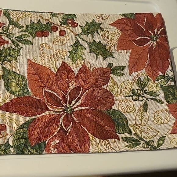 Festive Poinsettia Tapestry Table Runner - Picture 4 of 14